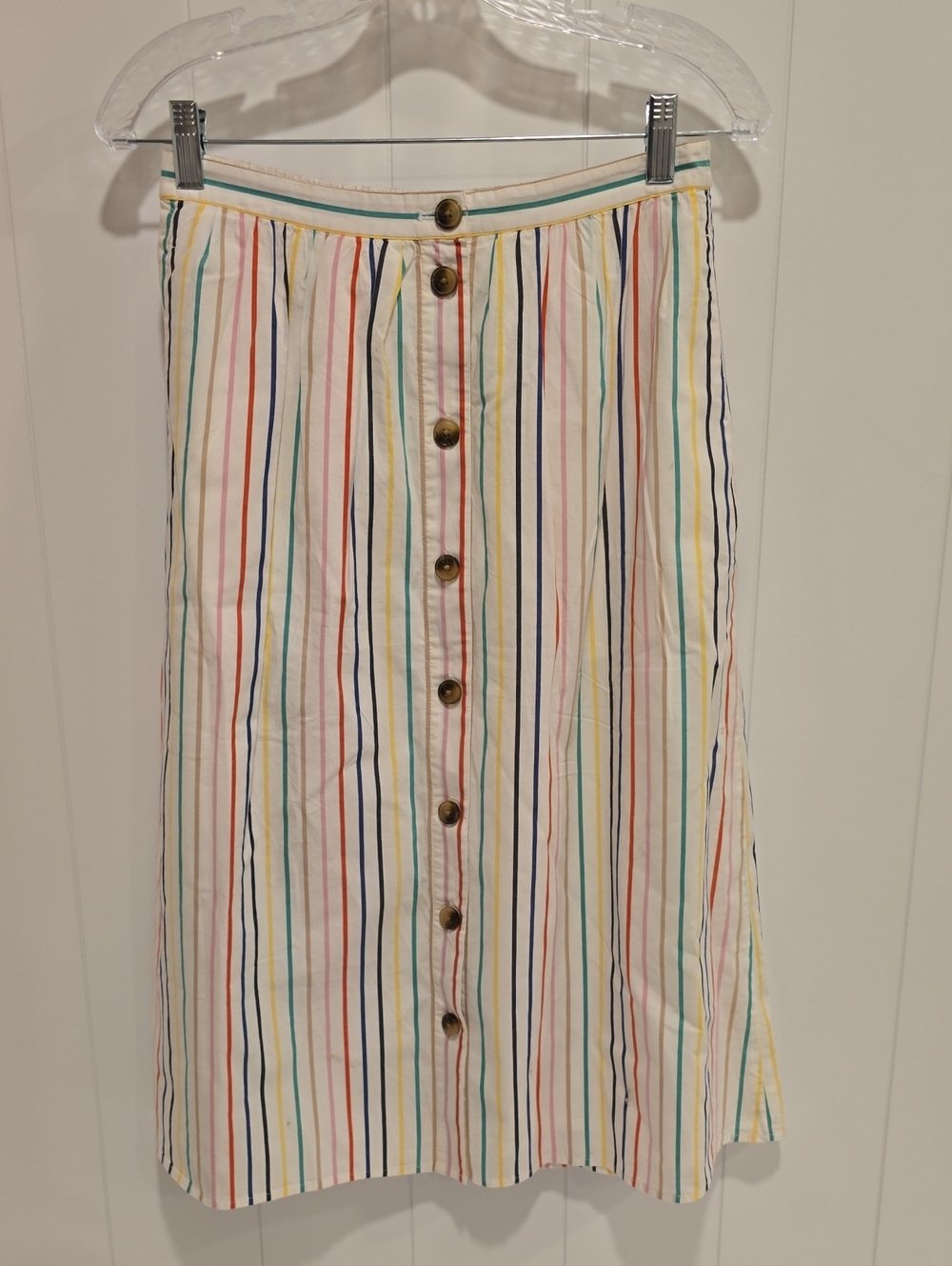 J. Crew Multi-Color Vertical Stripe Button-Front Midi Skirt